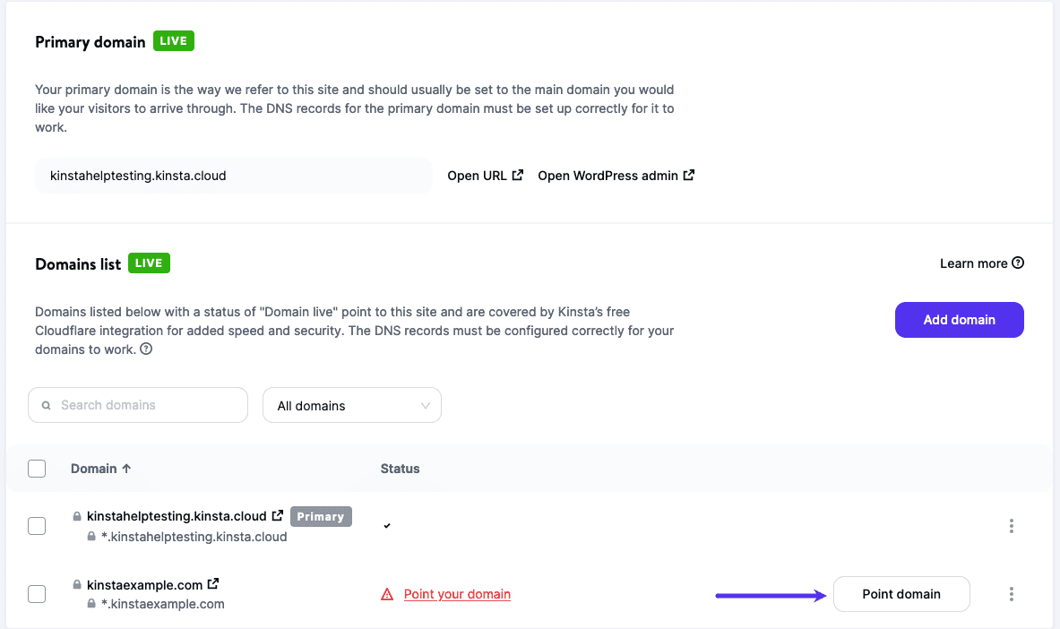 Point your domain to Kinsta.