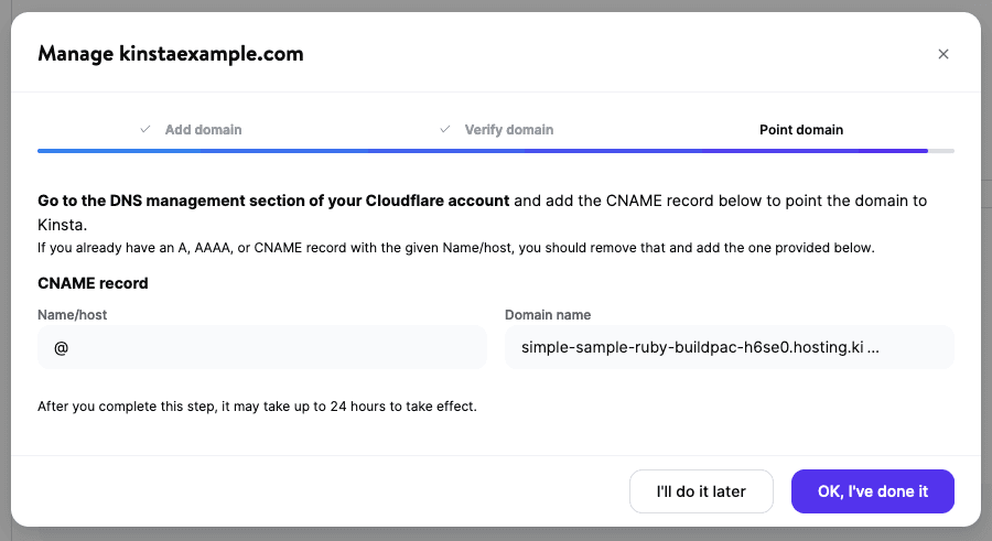 Point your application or static site domain.