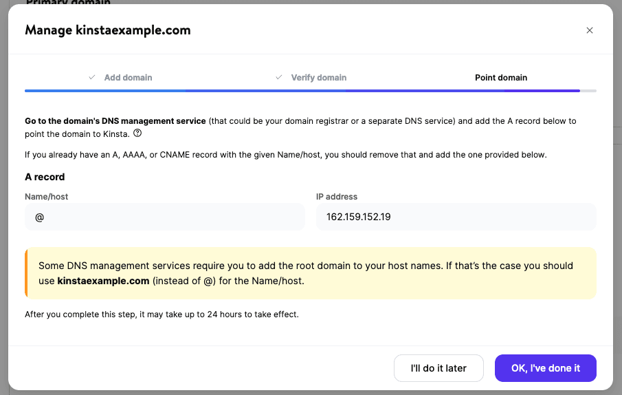 Point your application or static site domain.