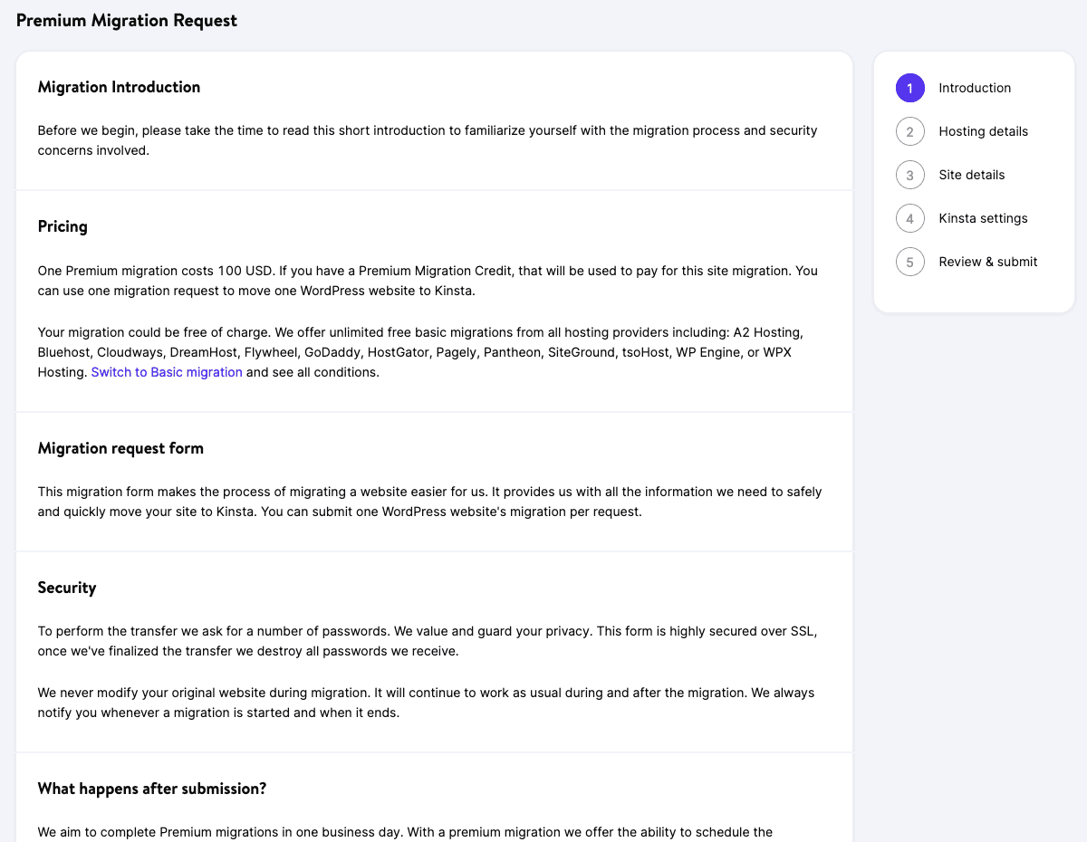 Premium migration request introduction and conditions.