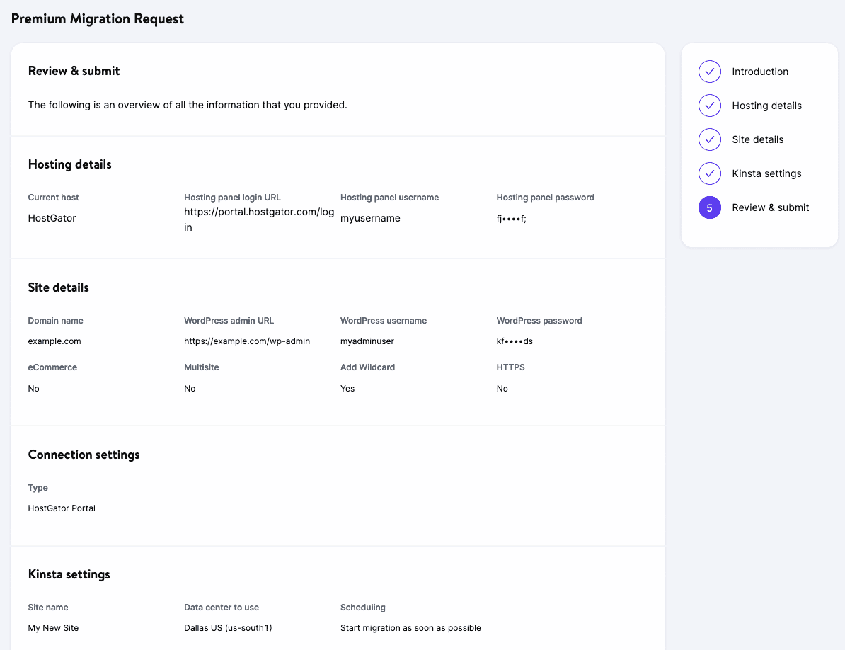 Review and submit your premium migration request.