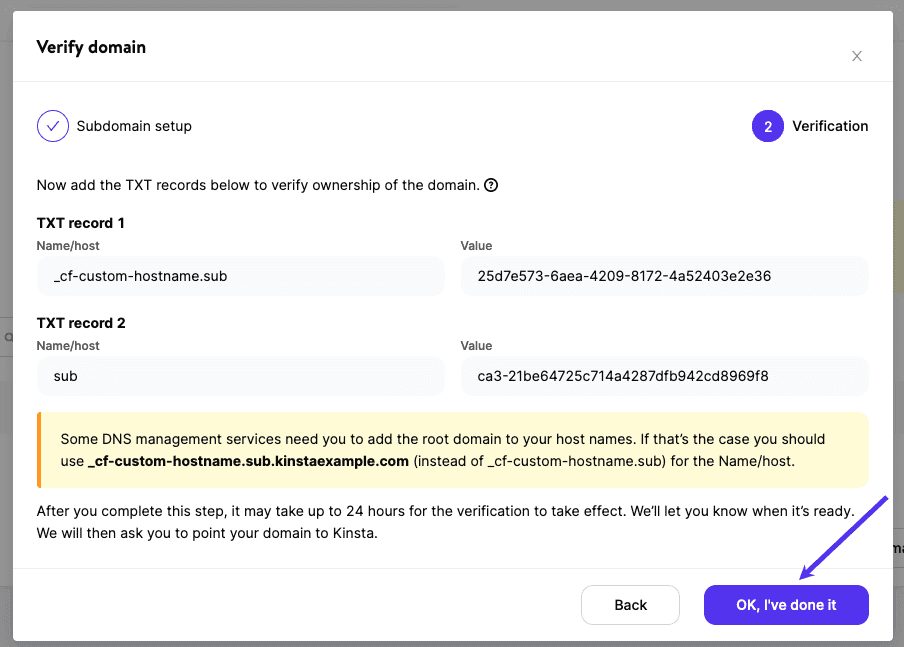 Click OK, I’ve Done It in MyKinsta.