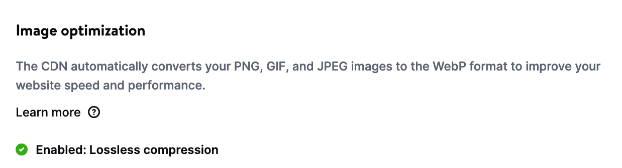 Lossless image optimization enabled in MyKinsta.