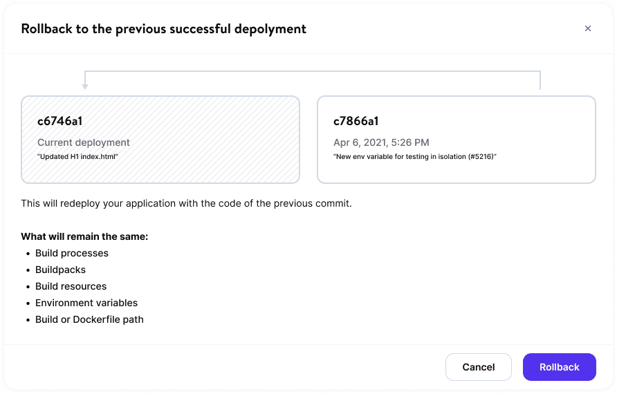 Roll back to the previous successful deployment.