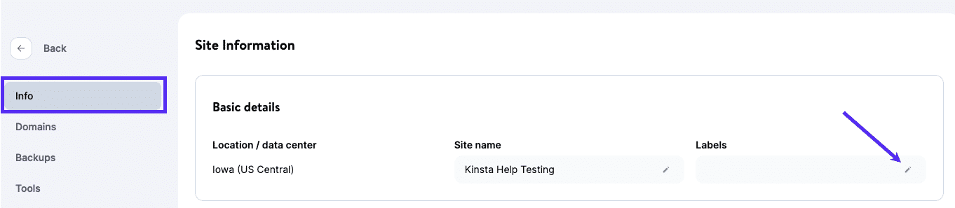 Click the pencil (edit) icon in Basic details to edit labels.