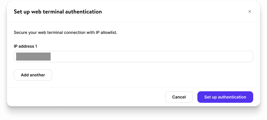 Add IP addresses to the IP allowlist to set up web terminal authentication.