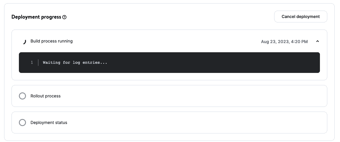 Application build process running in MyKinsta.