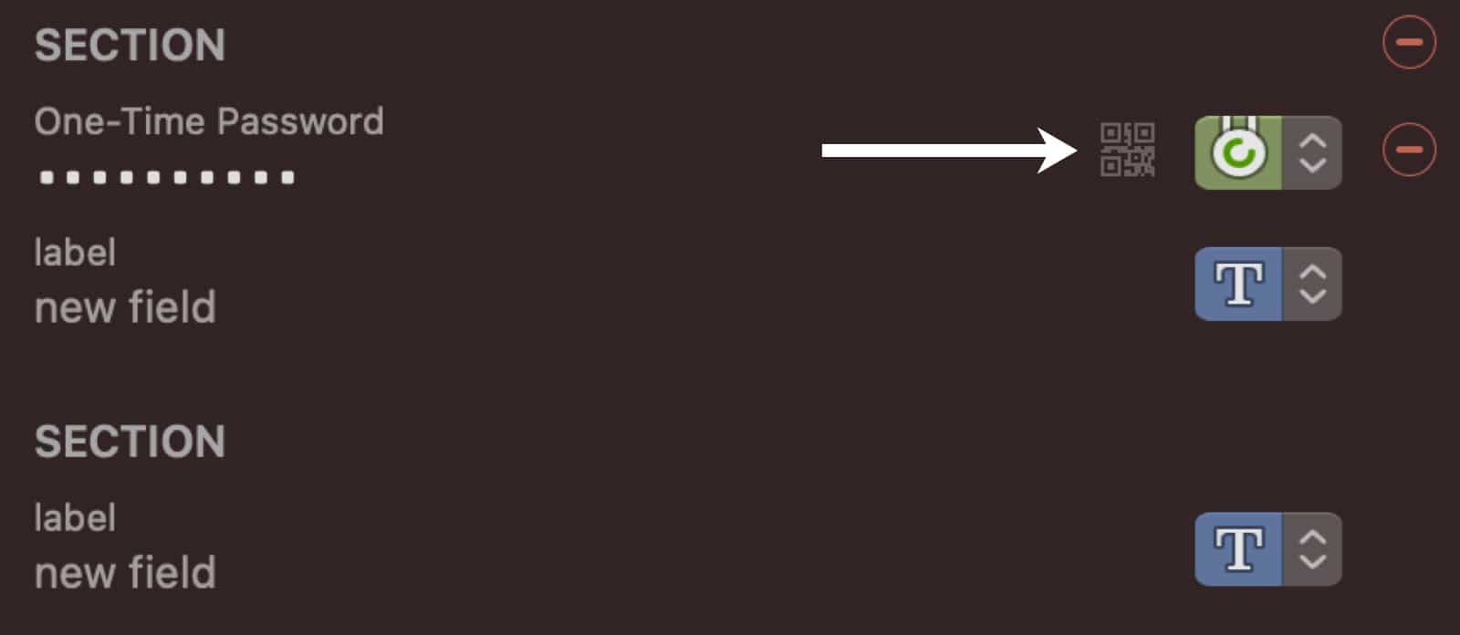 Click the QR code icon to activate the QR code scanner in 1Password.