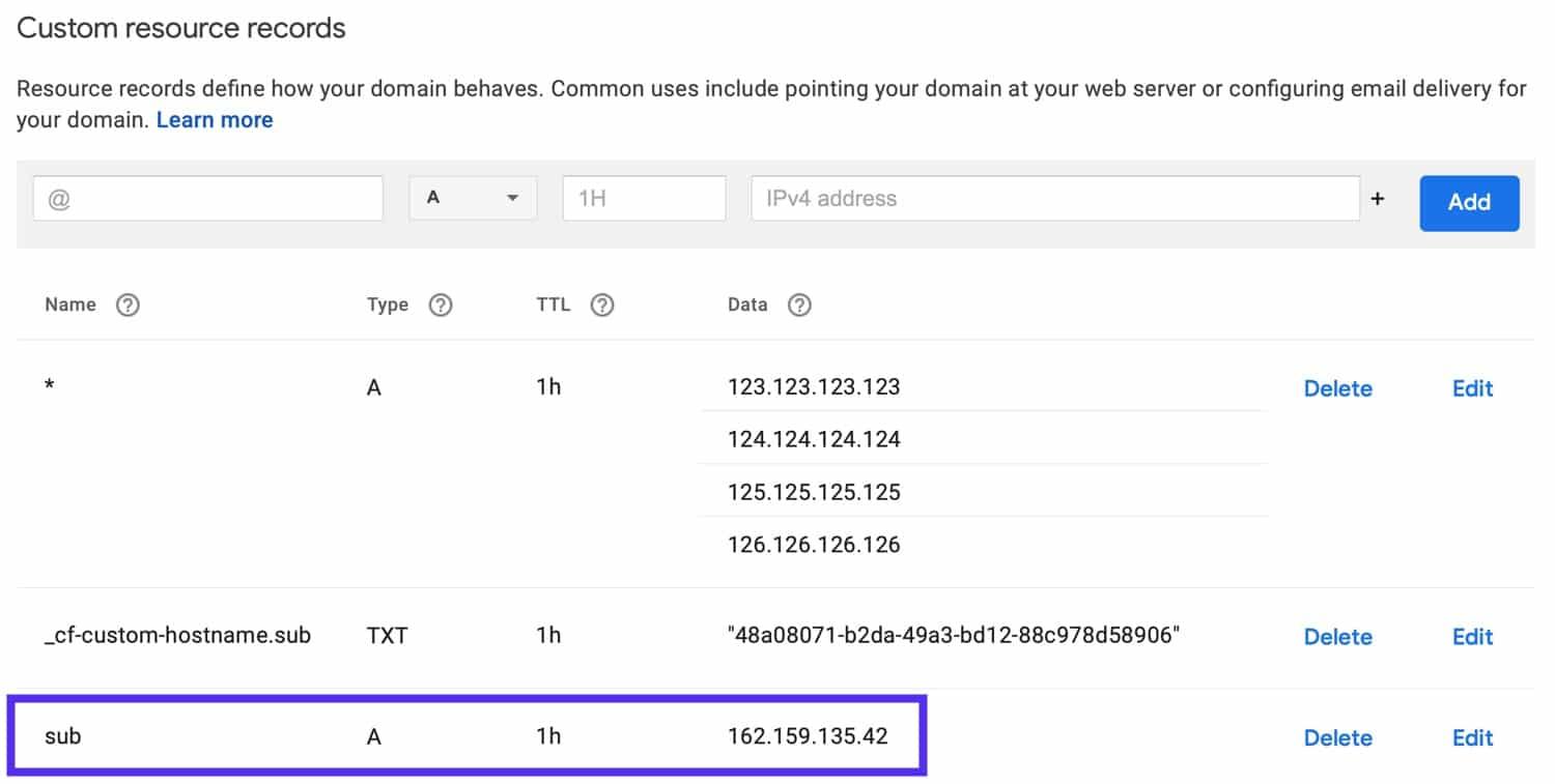 Add an A record for your subdomain pointing to Kinsta.