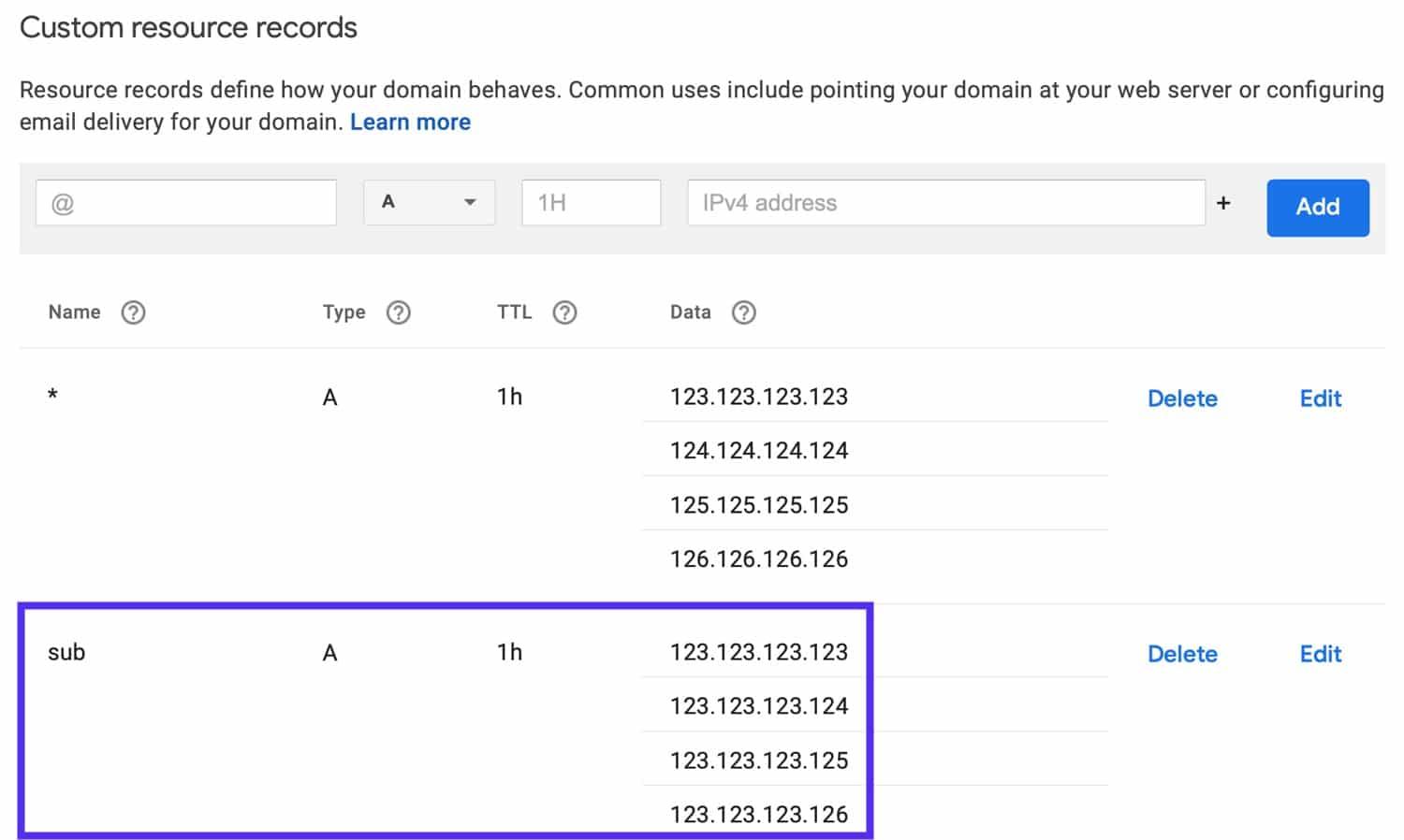Add multiple A records for your subdomain.