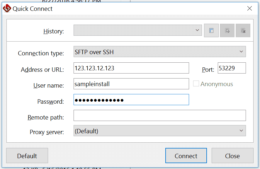 SFTP settings in FlashFXP.