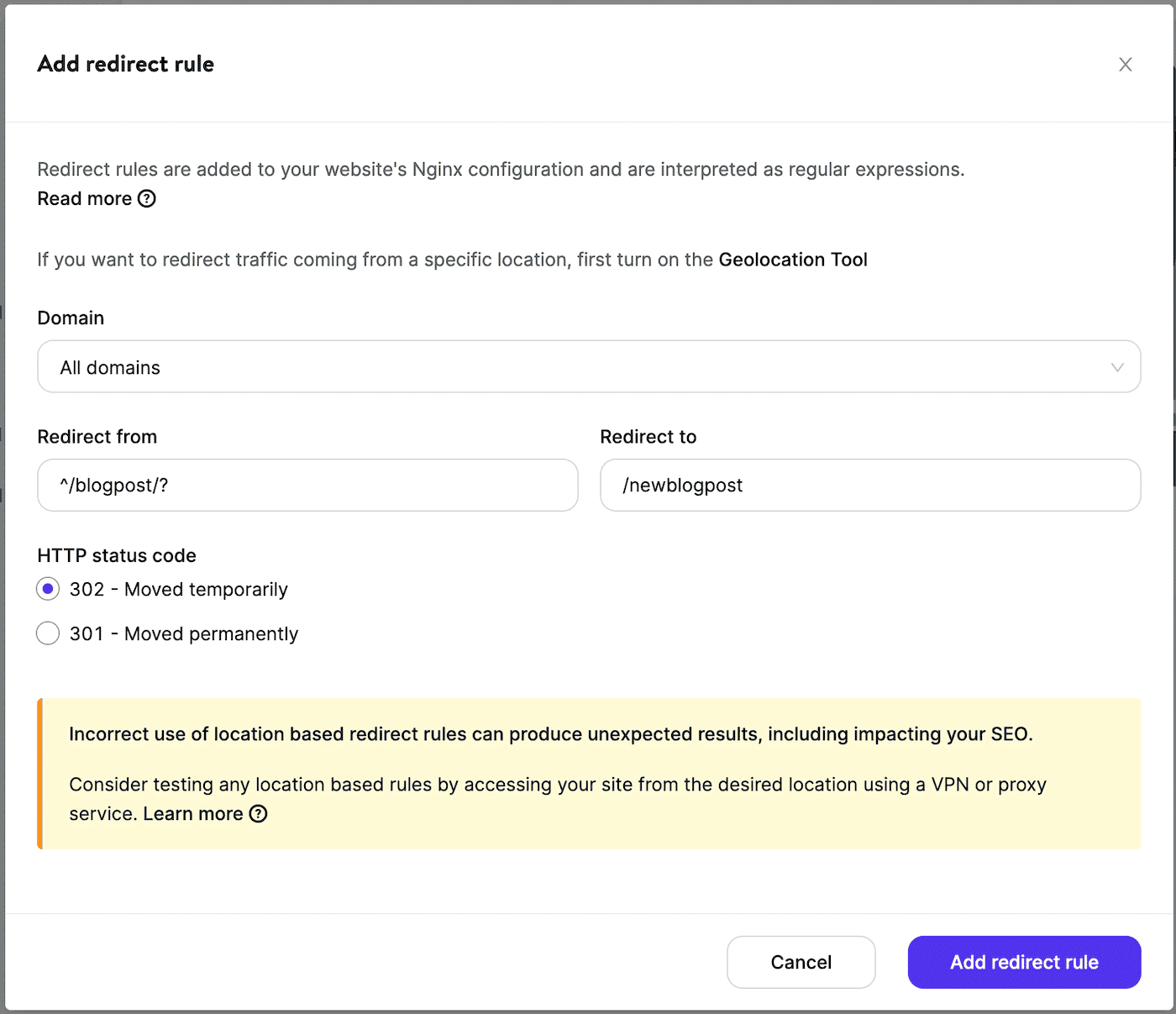 Add a wildcard redirect in MyKinsta.