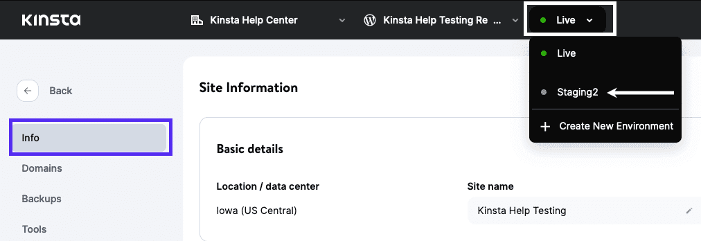 Select the standard staging environment.