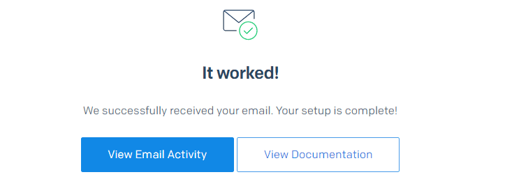 Test email received at SendGrid.