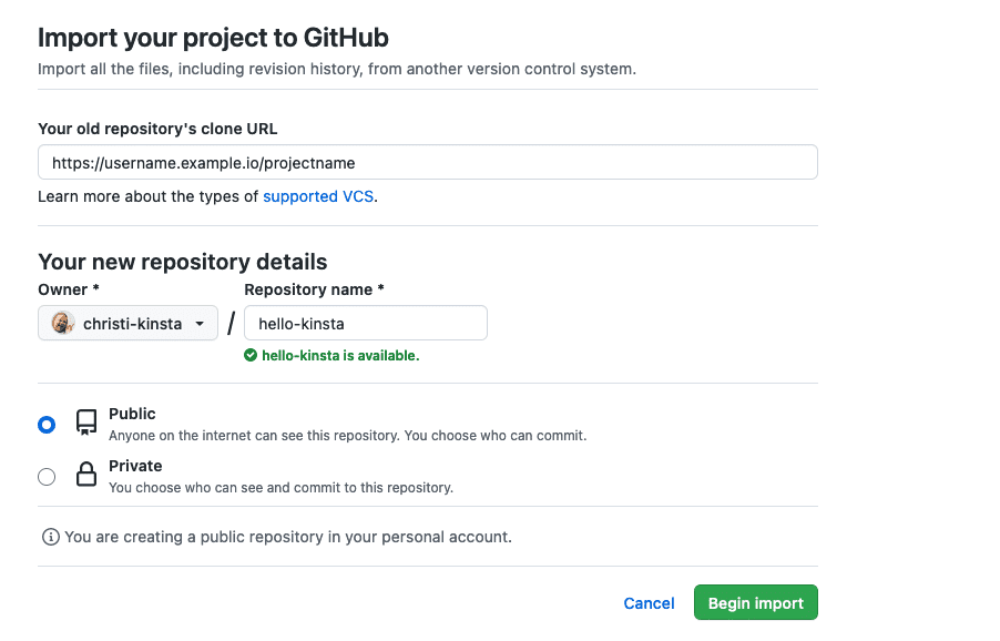 Import repository to GitHub.