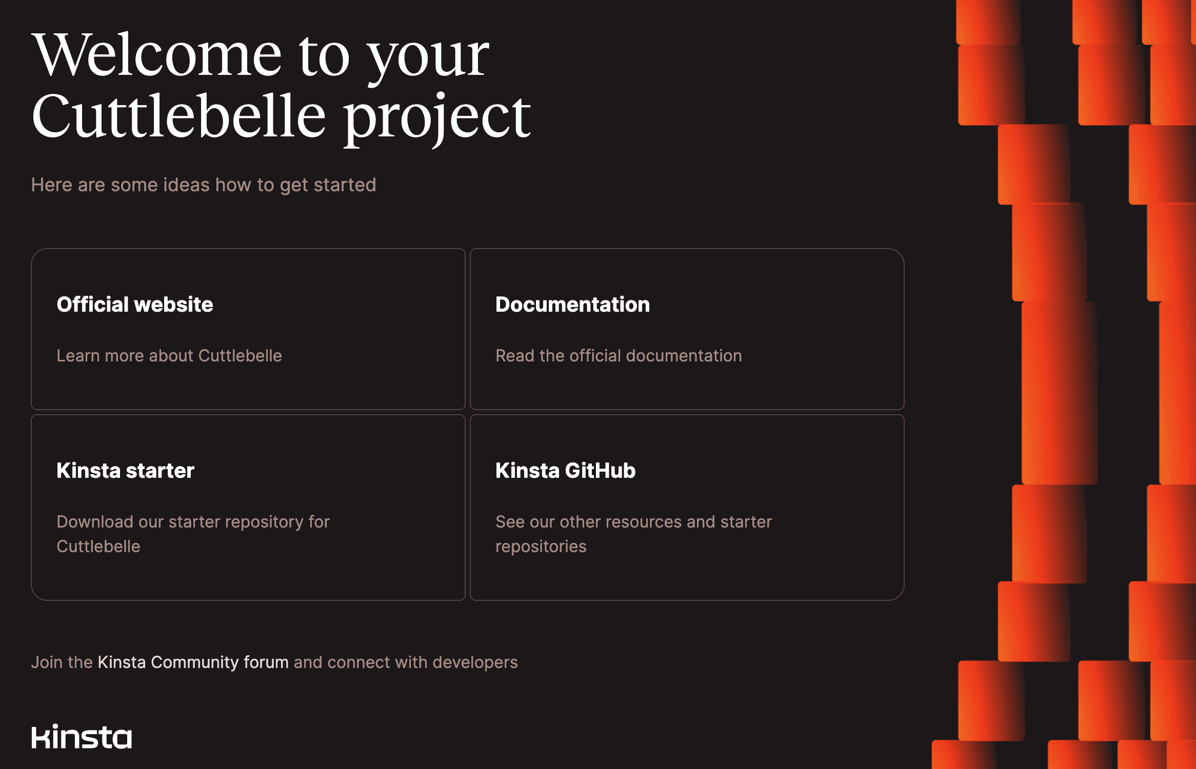 Kinsta Welcome page after successful deployment of Cuttlebelle.