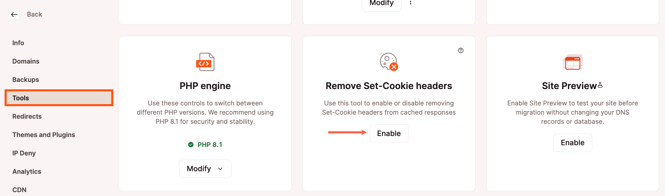 Enable or disable Remove Set-Cookie headers in MyKinsta.