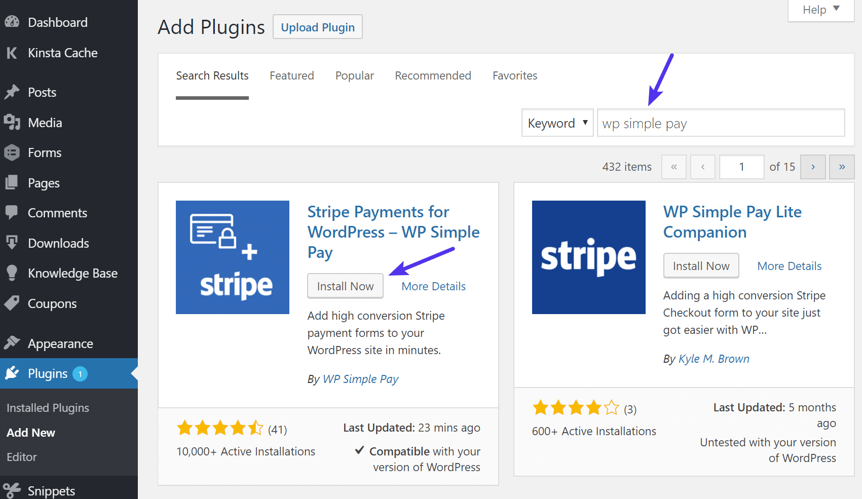 WP Simple Pay Lite-Plugin installieren