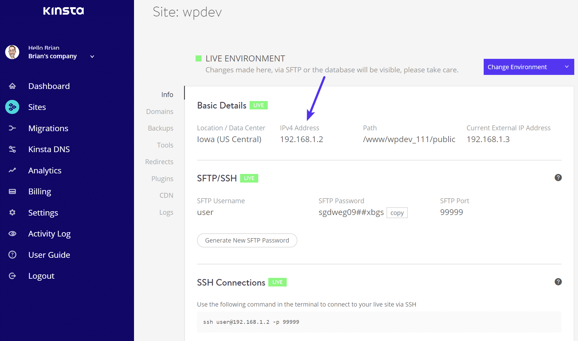 WordPress IPv4 Adresse