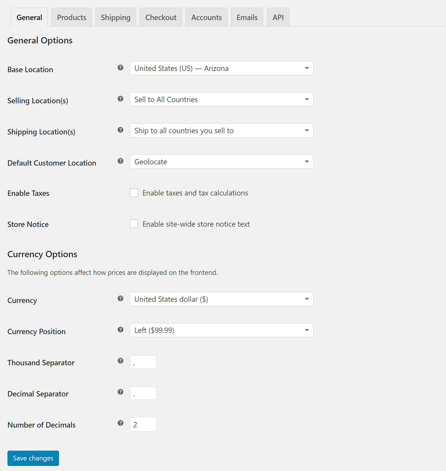 WooCommerce general settings WooCommerce allgemeine Einstellungen