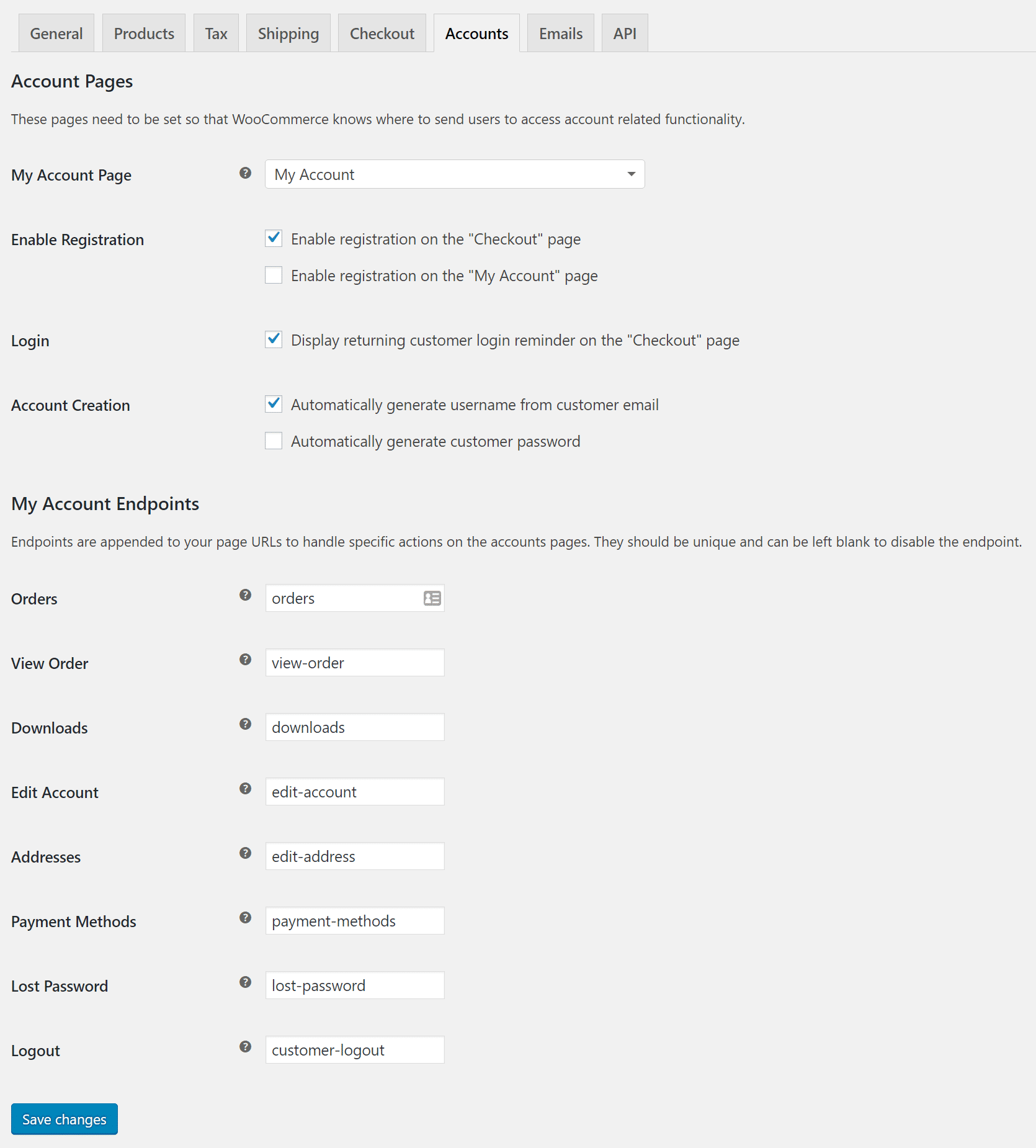 WooCommerce account setup WooCommerce Konto-Setup