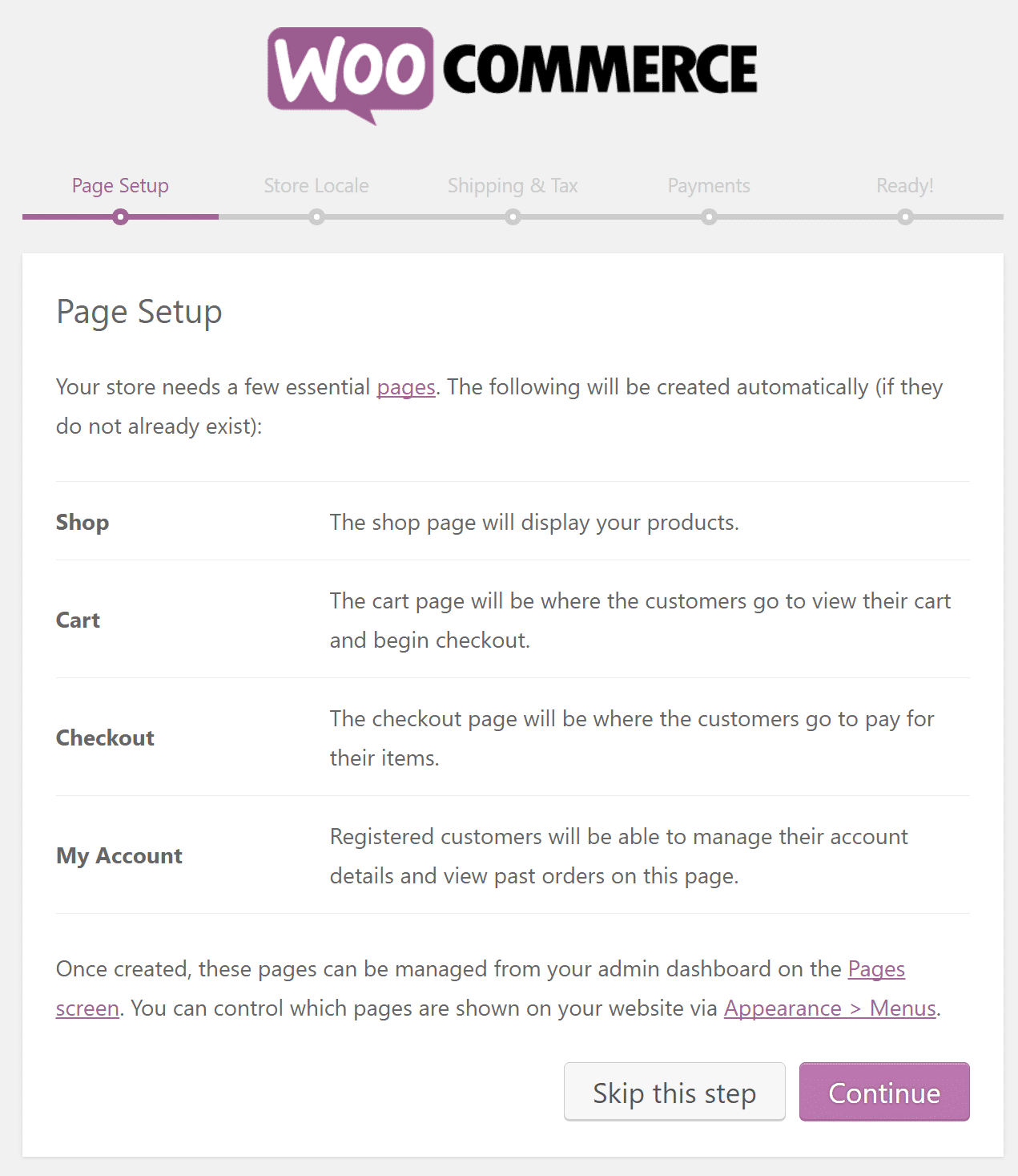 WooCommerce page setup WooCommerce Seiten-Setup