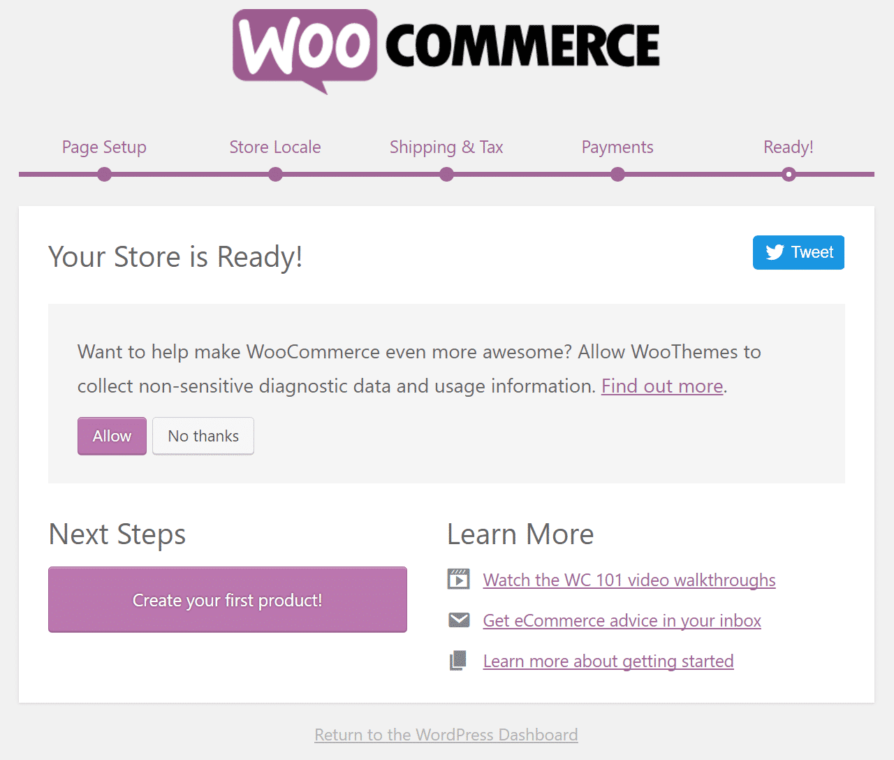 WooCommerce store is ready confirmation Dein WooCommerce Store ist jetzt bereit-Bestätigung