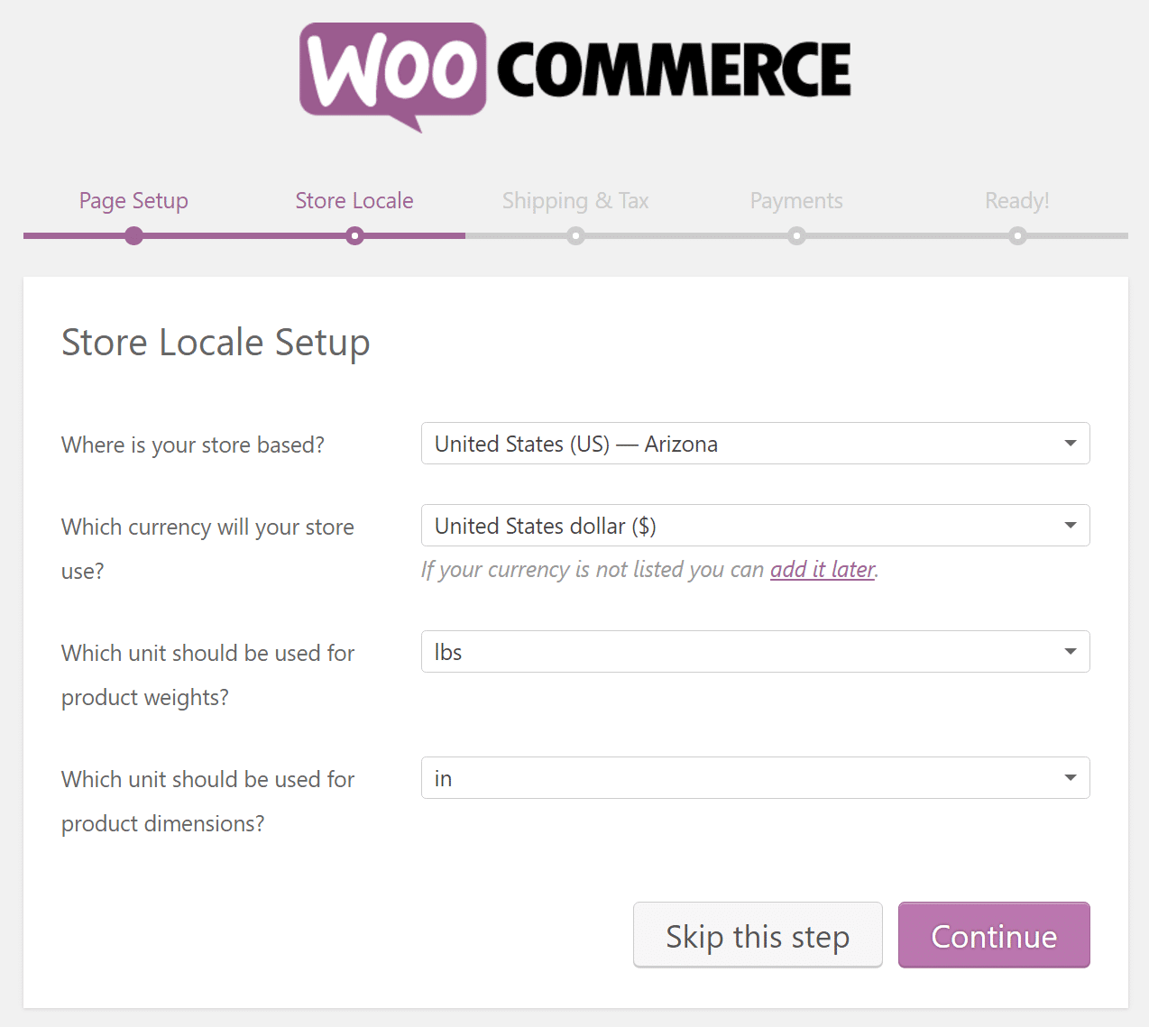 WooCommerce store locale setup WooCommerce Store-Lokal-Setup