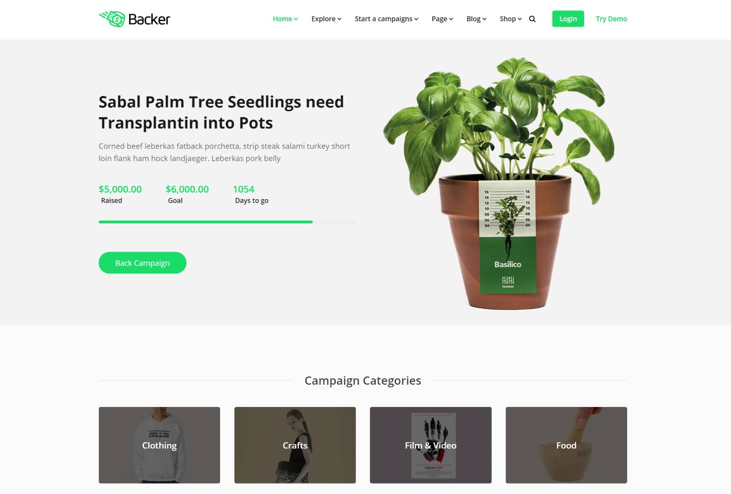 Backer crowdfunding WordPress-Theme