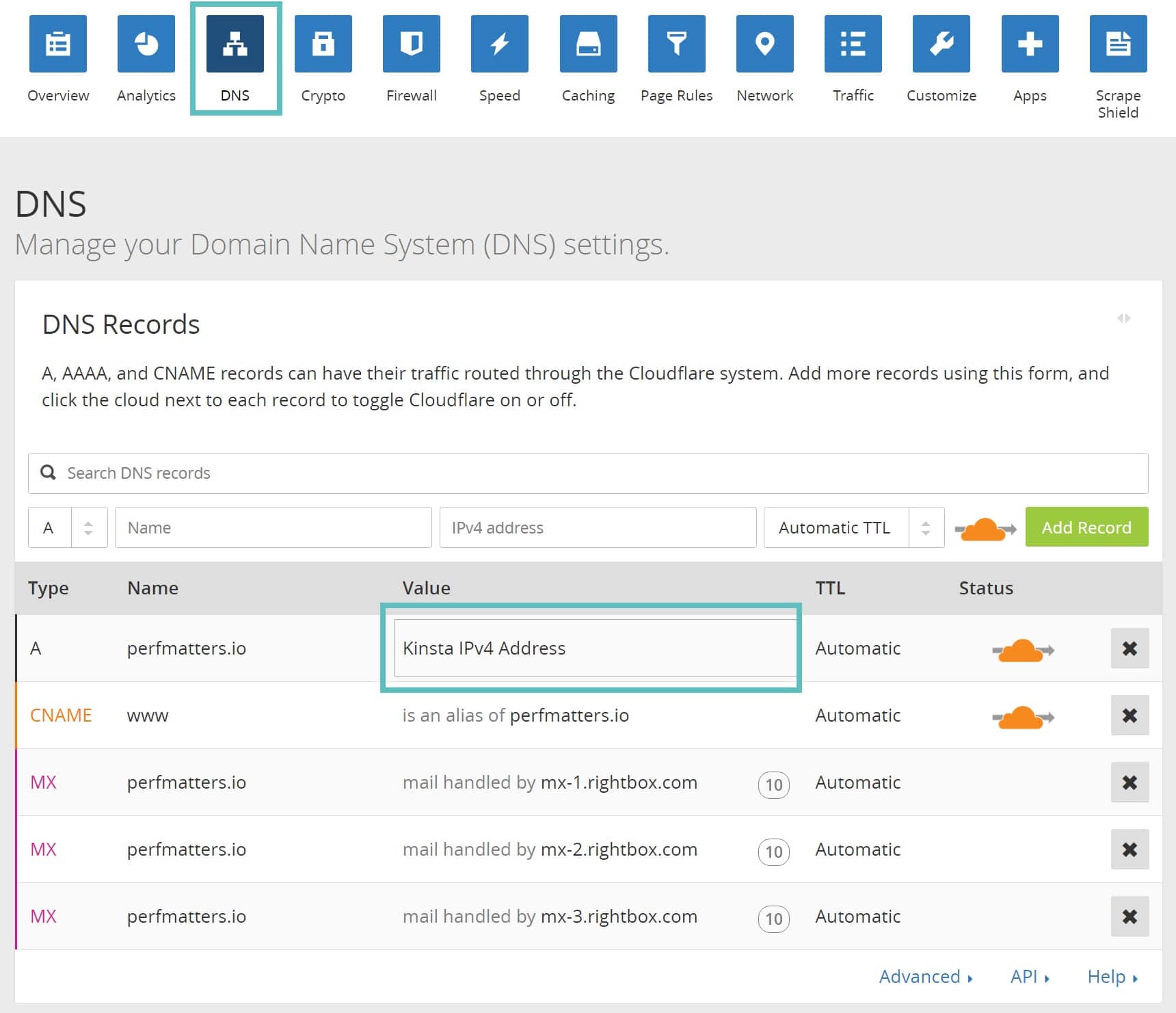 Aktualisiere Cloudflare A-Name-Record