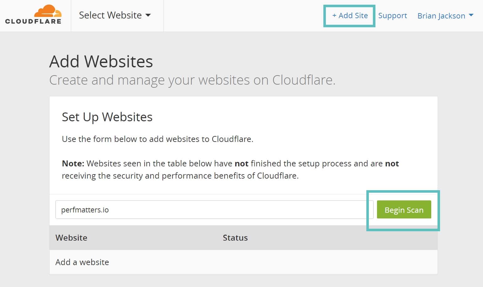 Füge WordPress-Seite zu Cloudflare hinzu
