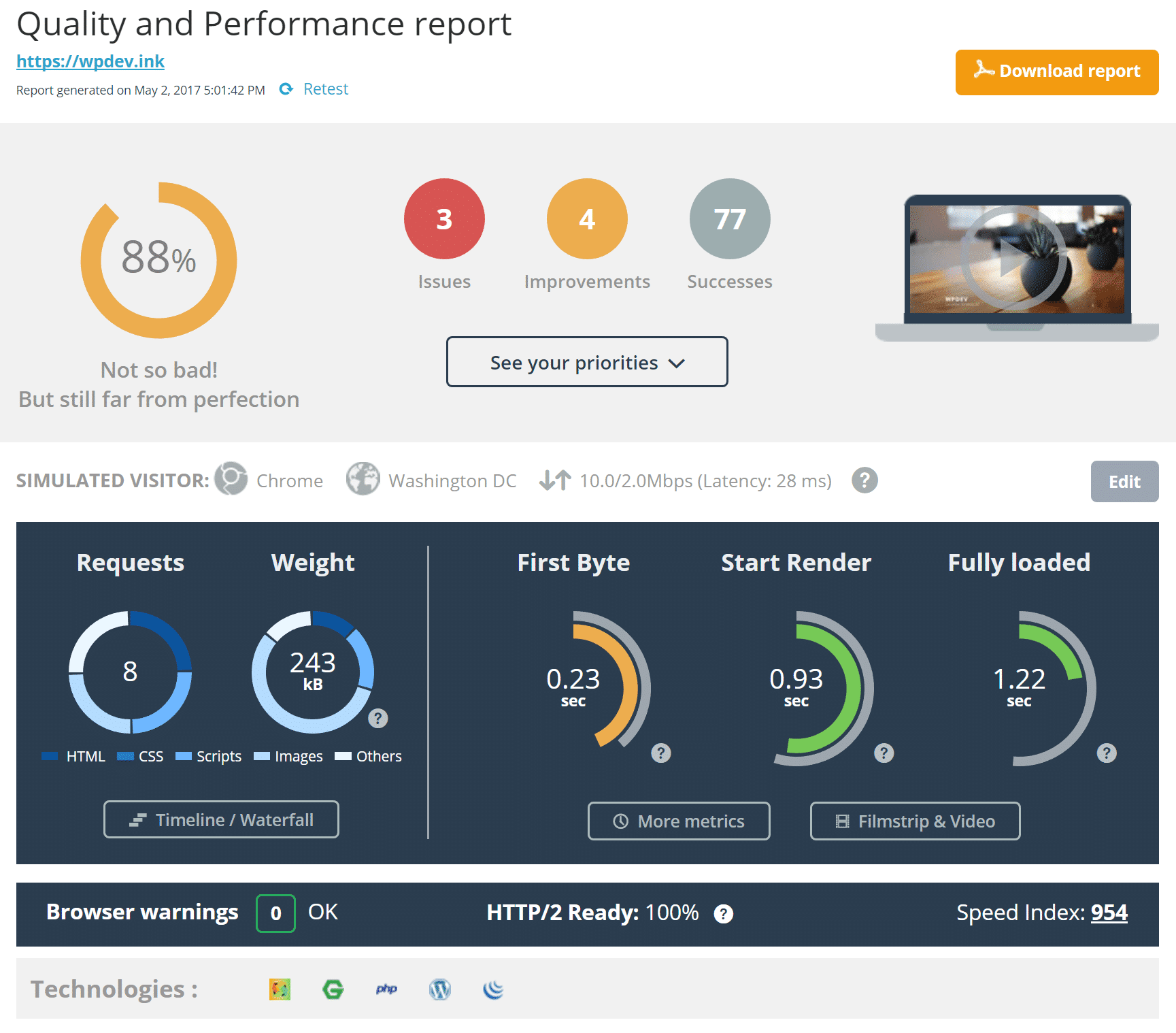 dareboost speed test report DareBoost Speed Testbericht