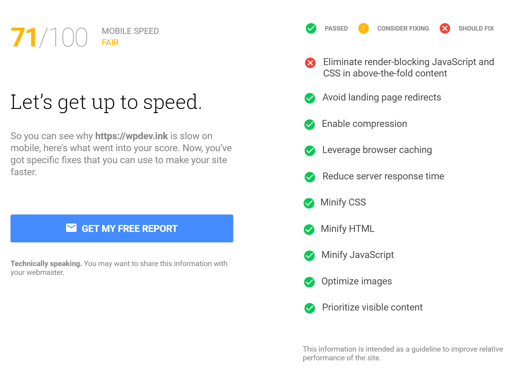 Google Mobile Speed Bericht