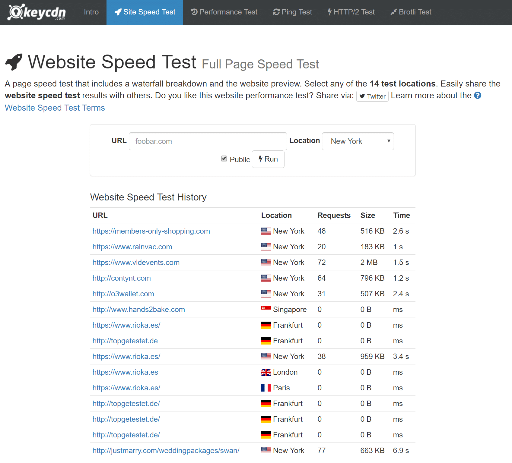 KeyCDN Webseiten Speedtest-Tool