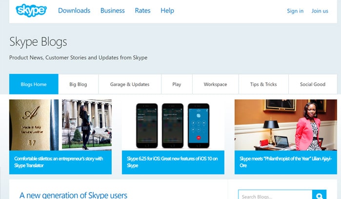 skype blog wordpress seiten