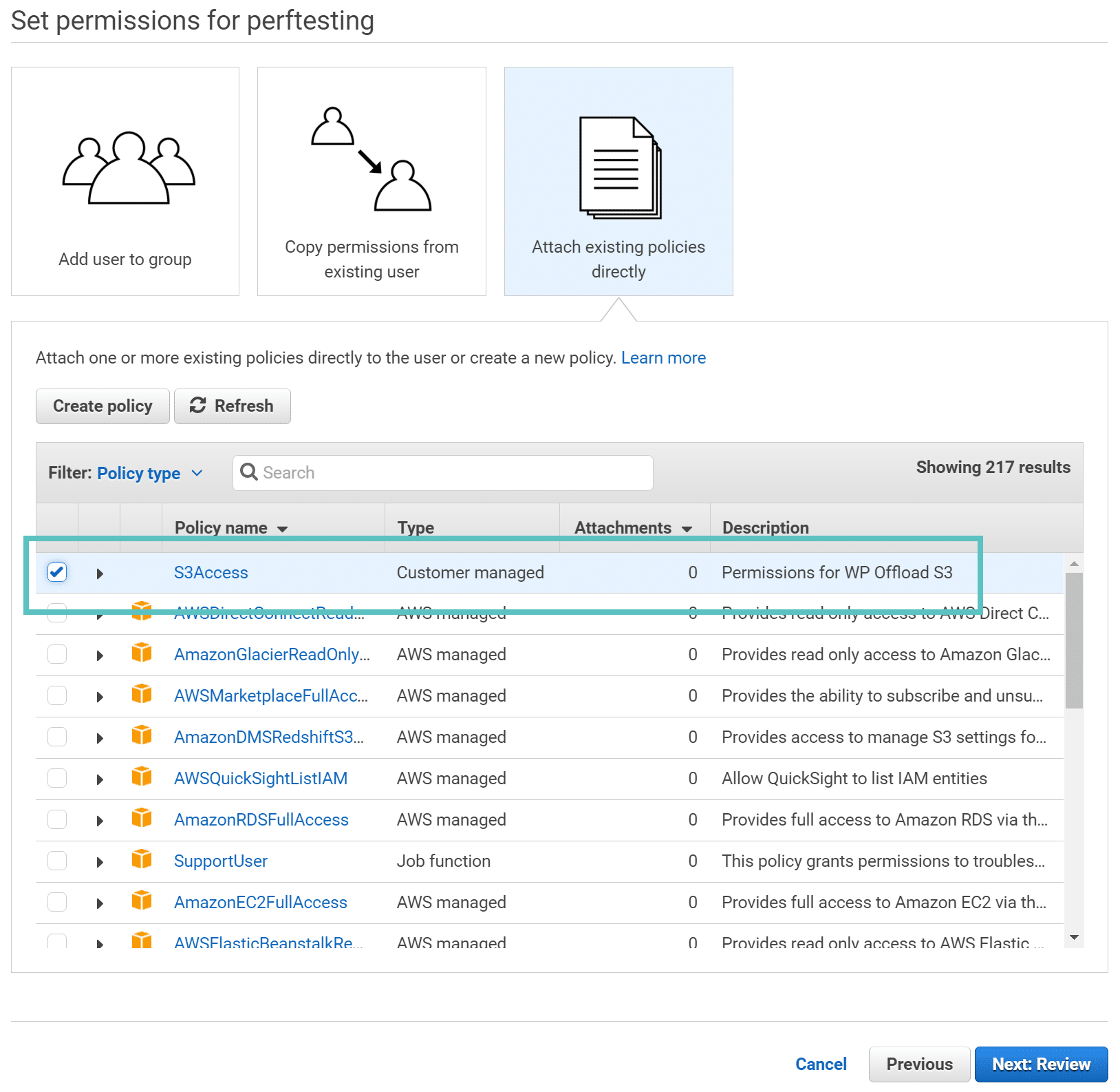 AWS-Berechtigungen für User