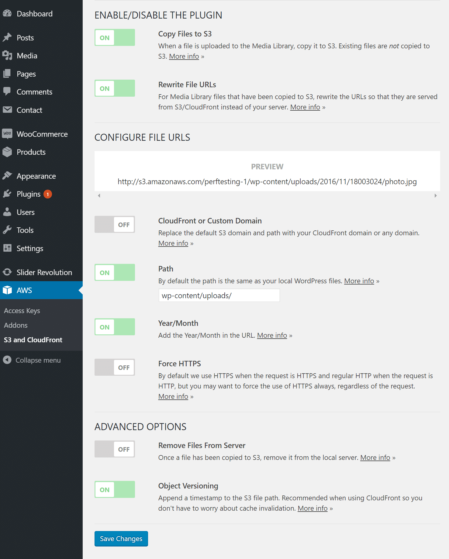 AWS Plugin-Einstellungen