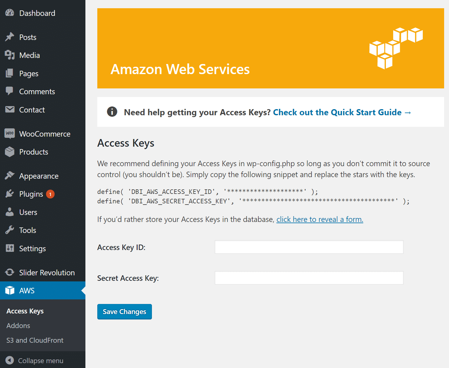 Schließe Amazon Web Services in WordPress an