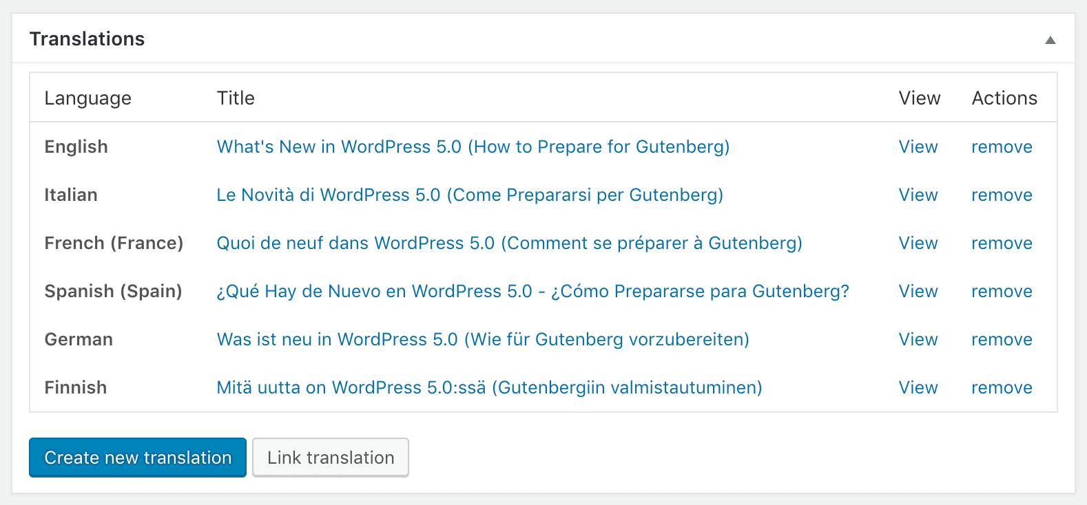 Übersetzungen verknüpfen in WordPress