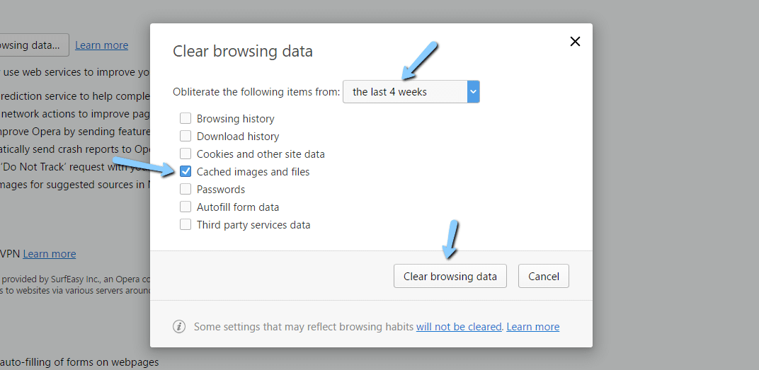 Leere den Browser Cache in Opera