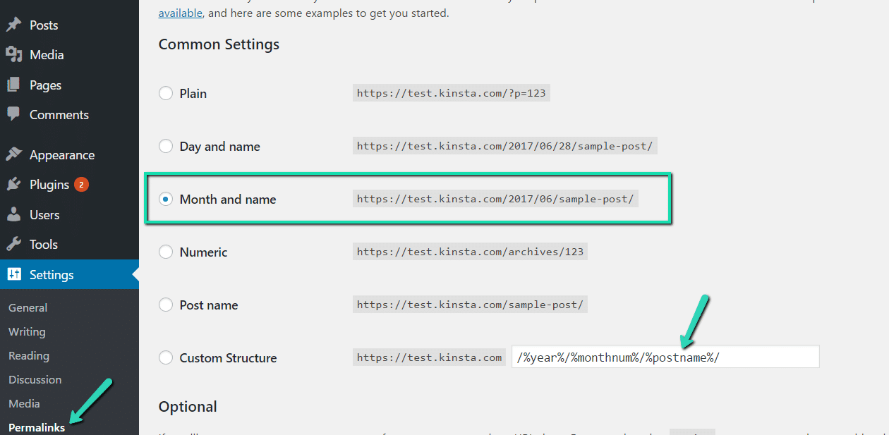 Permalinkstruktur in WordPress