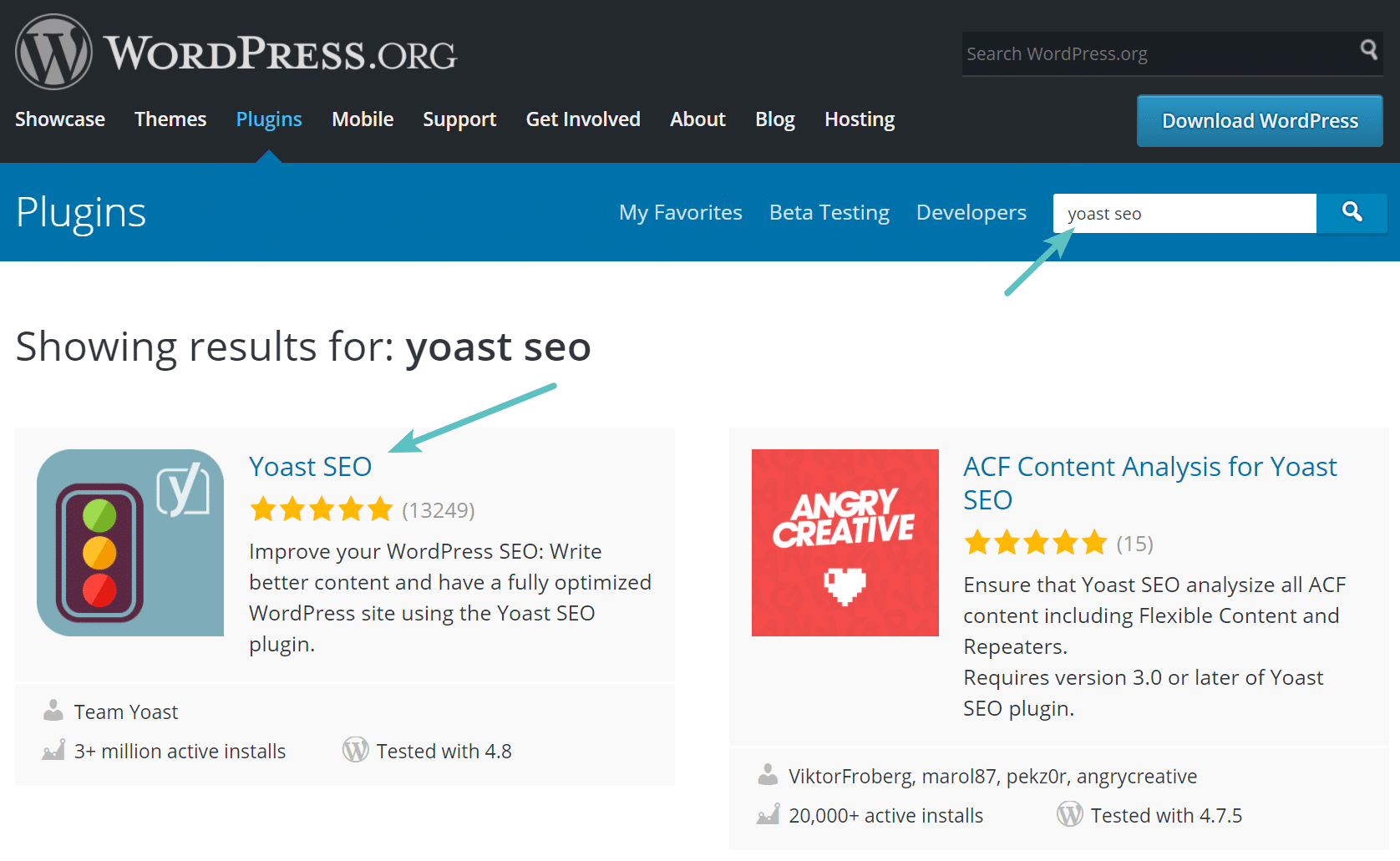 Suche nach dem WordPress-Plugin im Repository
