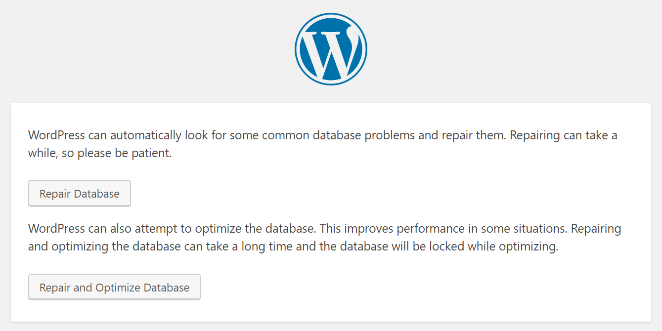 Wordpress Reparatur Datenbank