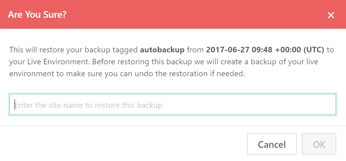 WordPress Wiederherstellung bestätigen