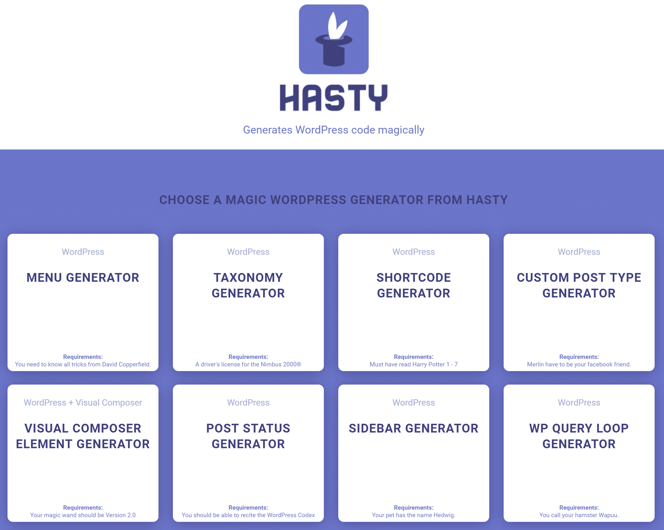 Hasty WordPress Code-Generator