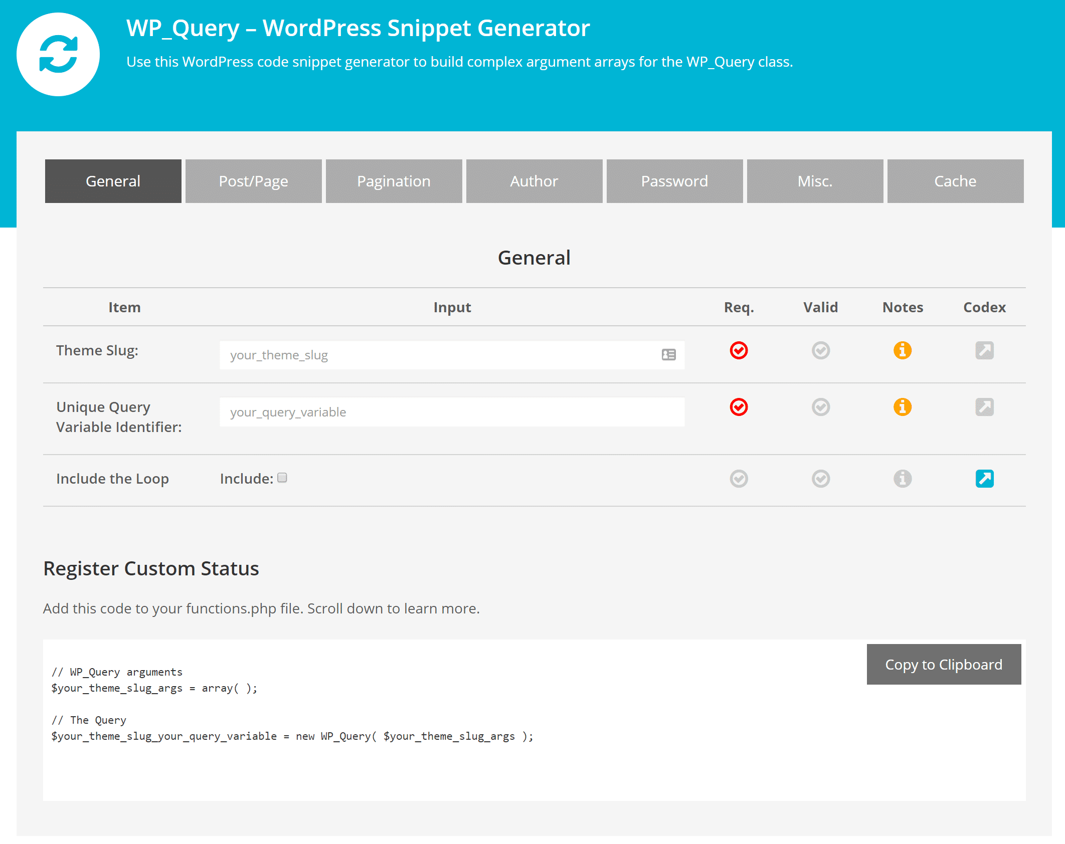 wp_query snippet generator