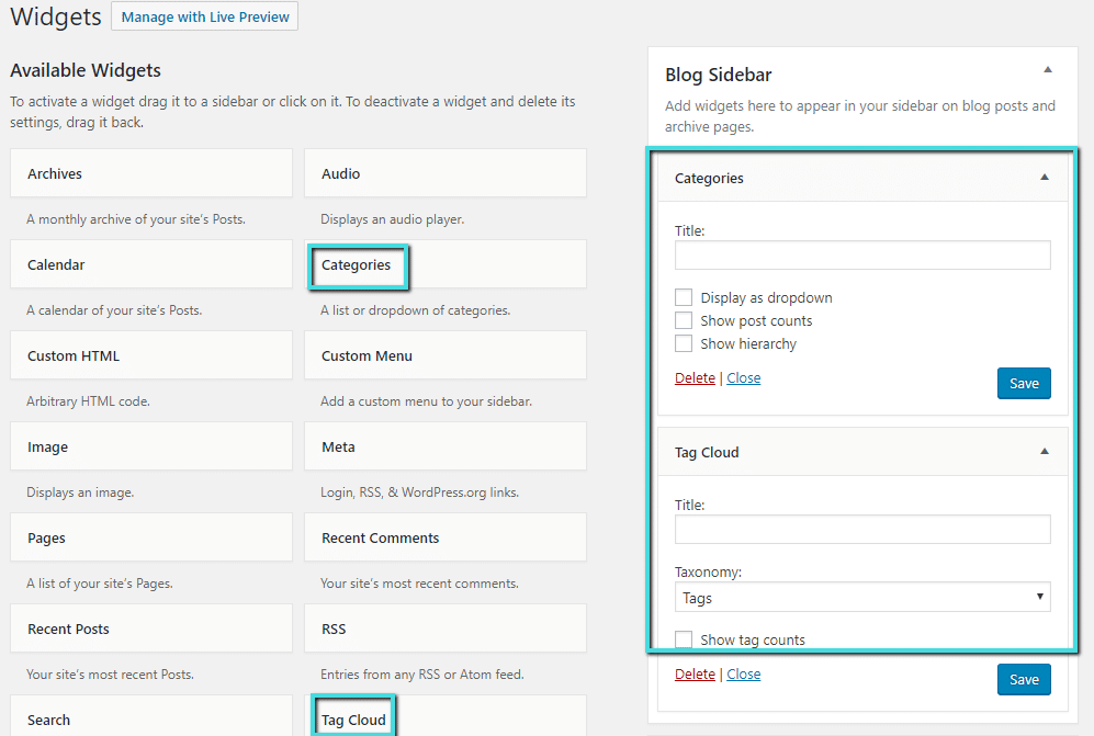 Verwenden von Widgets zum Anzeigen deiner Taxonomien