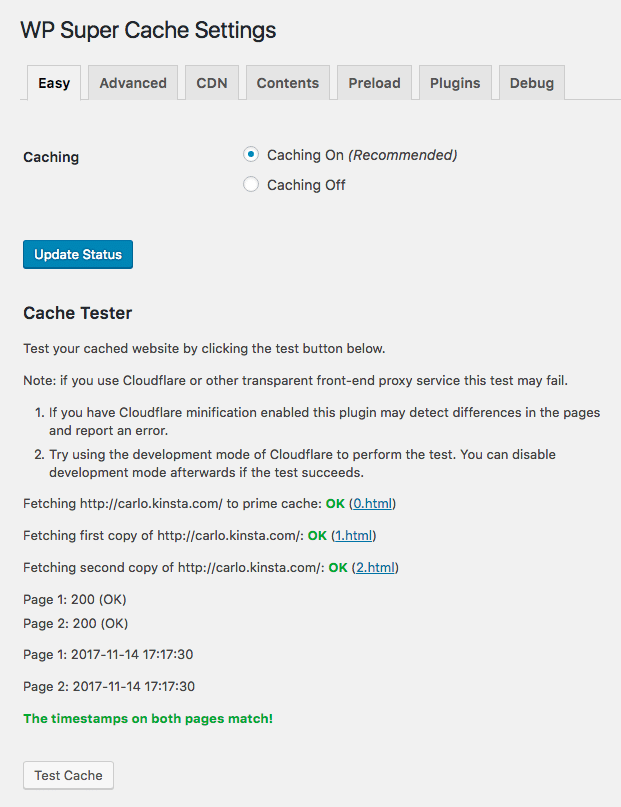 WordPress Super Cache Tester