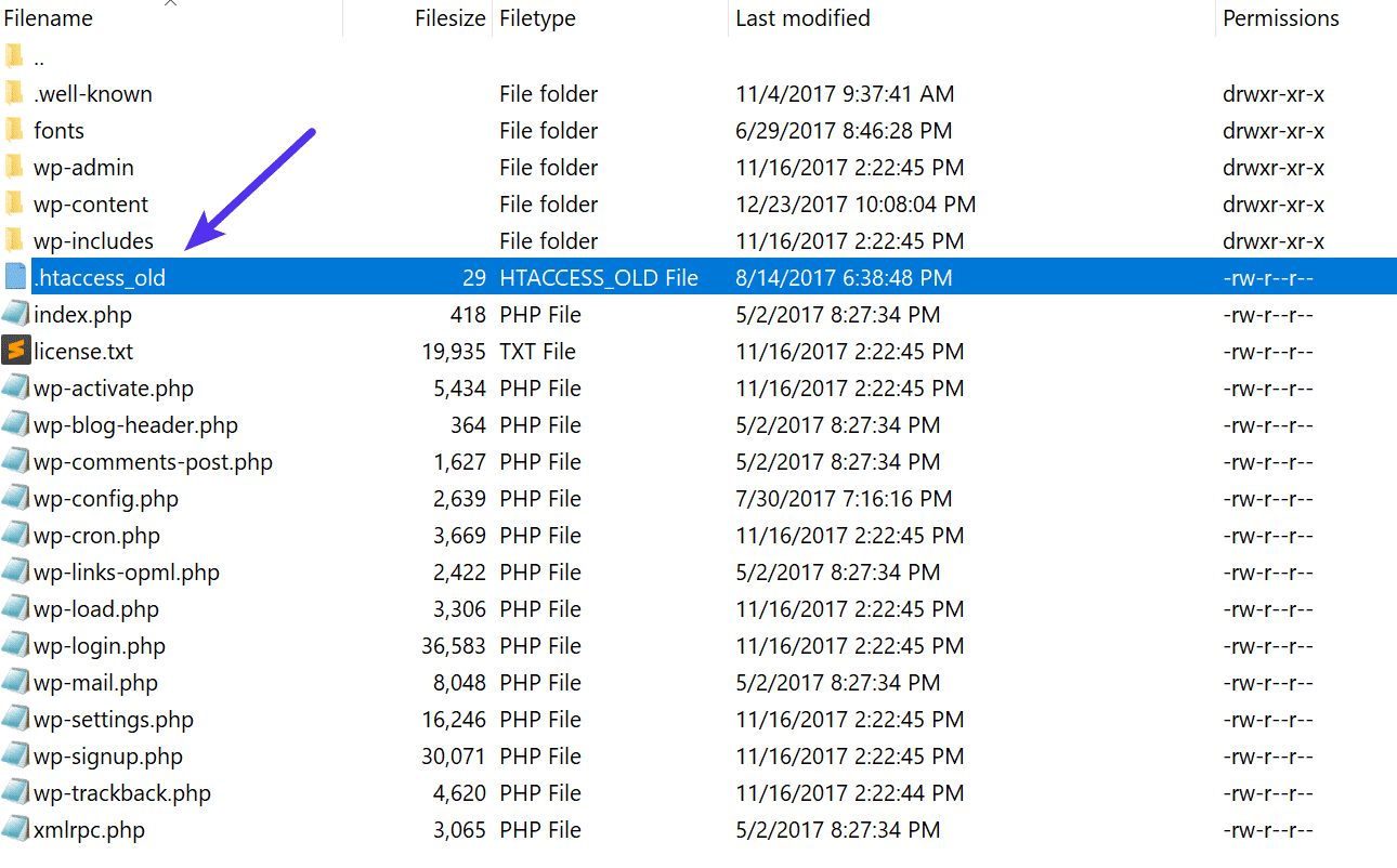 Benenne die .htaccess-Datei um