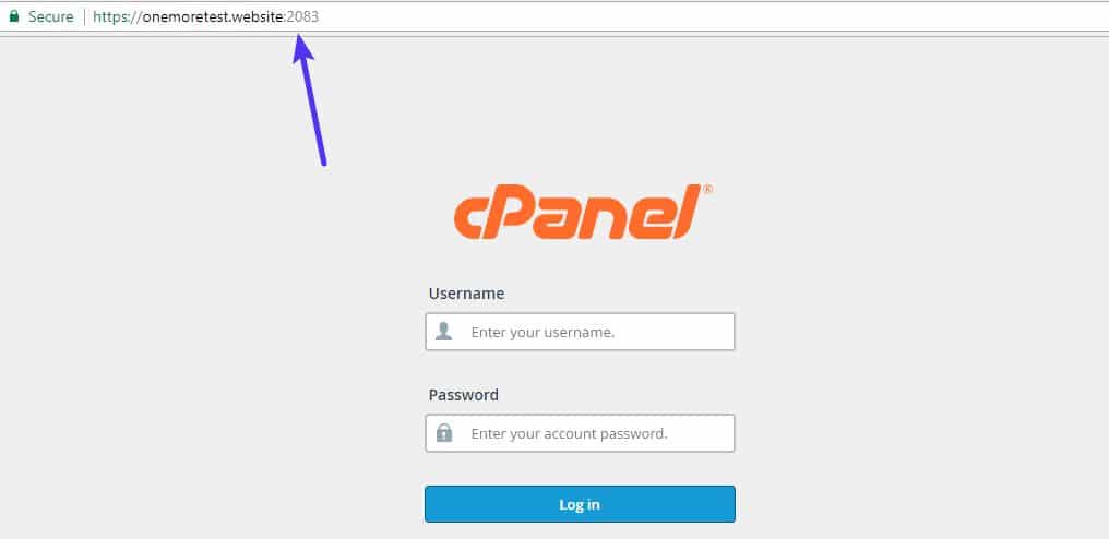 Die cPanel-Anmeldeseite